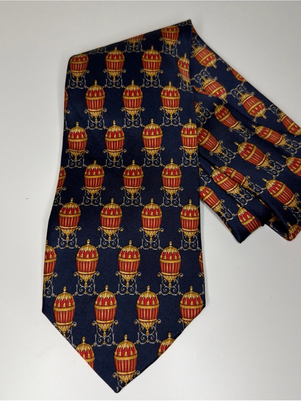 FABERGÉ Men's 100% Silk Necktie - Navy Blue/Red/Gold